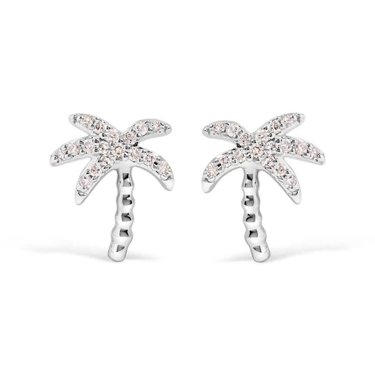 10K White Gold 1/10 Cttw Diamond  Encrusted Palm Tree Stud Earrings (H-I
Color, I1-I2 Clarity)