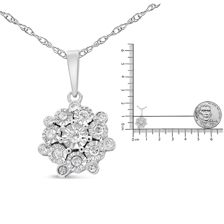 0.25ctw Diamond Floral Cluster Sterling Silver Necklace