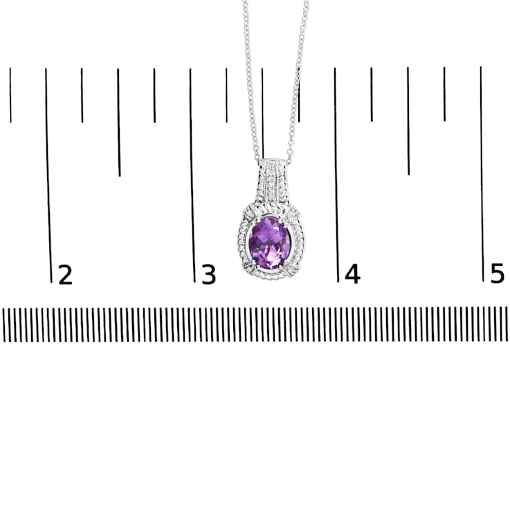 Sterling Silver Oval Amethyst and Round Diamond Accent Fashion Drop
Pendant 18 Inch Chain