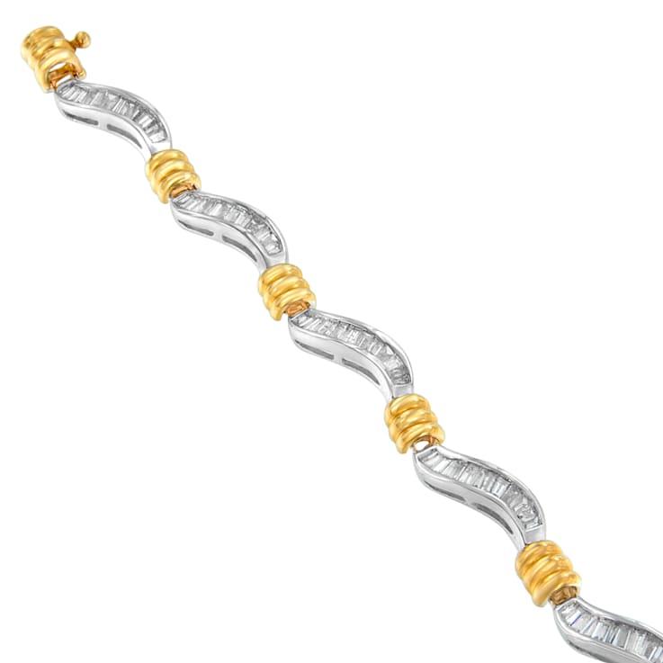 10K Two-Tone Gold 2.0ctw Baguette Cut Diamond Spiral Bracelet