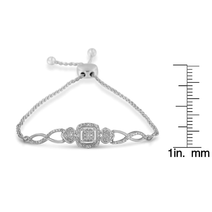 Sterling Silver Diamond Cushion Frame 4”-10” Adjustable Bolo Tennis Bolo
Bracelet (I-J, I3) - 7"