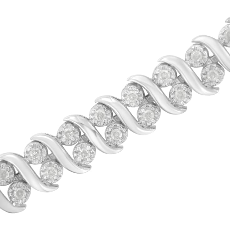 Sterling Silver 1.0ctw Double Row Miracle-Set Diamond Tennis Bracelet