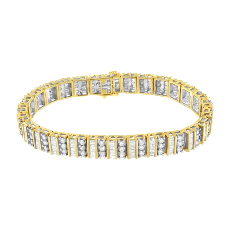 14K Yellow Gold 5.50ctw Round and Baguette-Cut Diamond Bracelet
