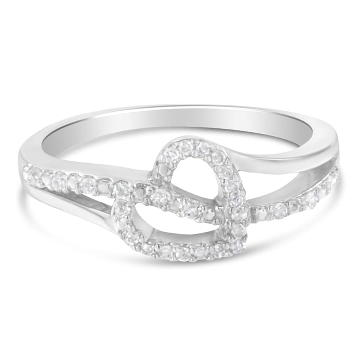 1/8ctw Diamond Accent Open Heart Leaf Curvy Bypass Sterling Silver Band