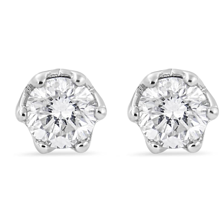 0.50ctw Round Diamond 14K White Gold 6 Prong Crown Stud Earrings