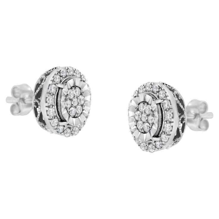 Sterling Silver Diamond Cluster Earrings 1.0ctw