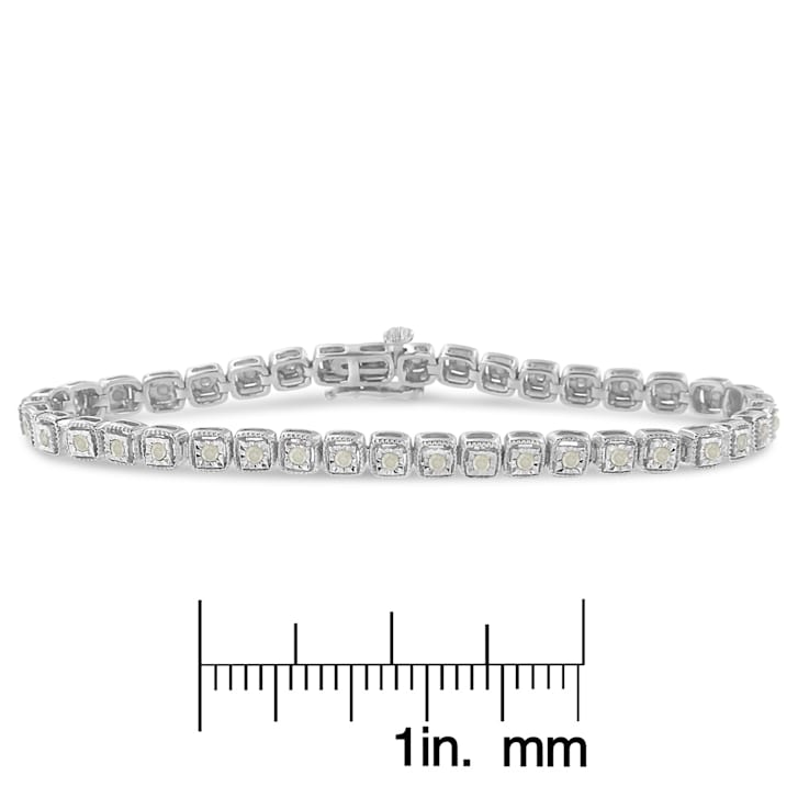 Sterling Silver 1.0ctw Diamond Miracle-Set Square Milgrain 7" Link
Tennis Bracelet