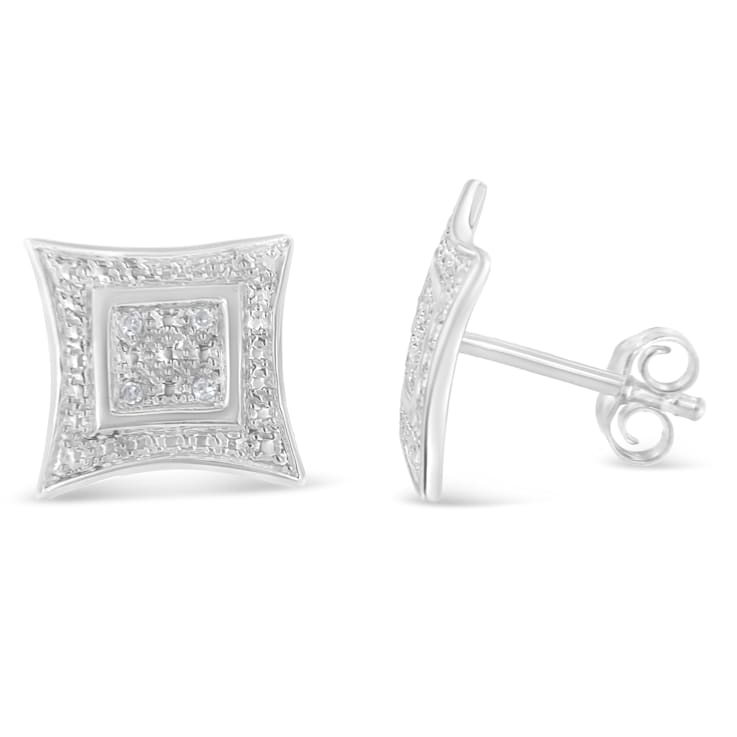 Diamond Accented Sterling Silver Halo Stud Earrings