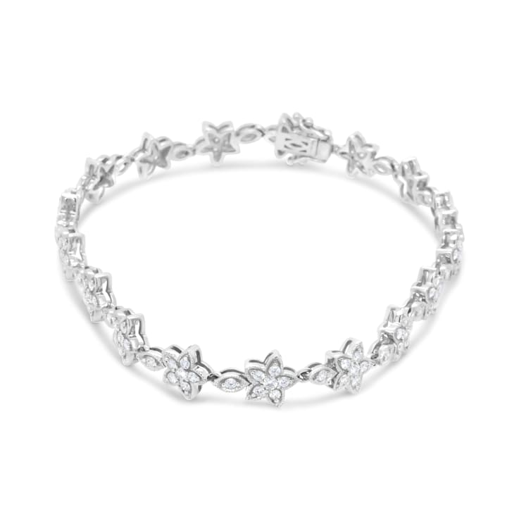 14K White Gold 1 1/5ctw Diamond Flower Blossom Link Bracelet (H-I Color,
SI1-SI2 Clarity) - Size 7"