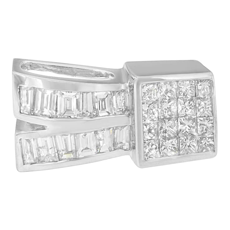 14K White Gold 1 5/8ctw Princess and Baguette Cut Diamond Heart Ribbon
Pendant w\chain(G-H, VS1-VS2)