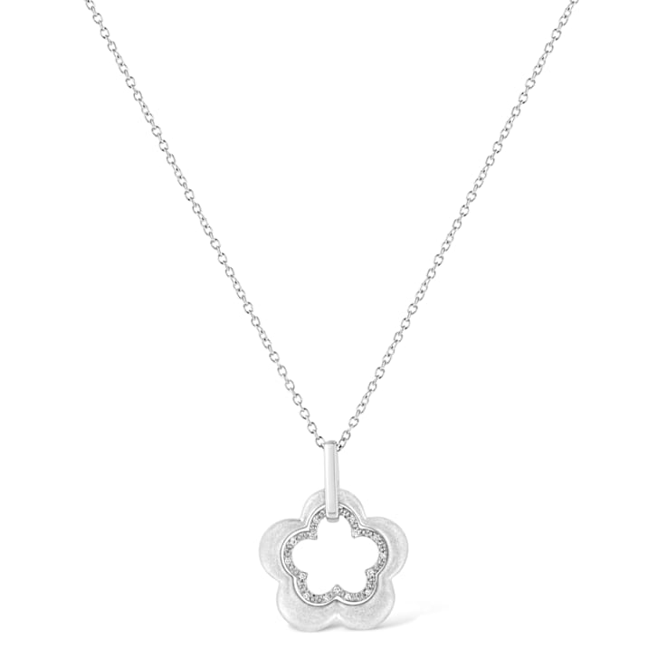 .925 Sterling Silver Diamond Accent Double Flower Shape 18" Satin
Finished Pendant Necklace
