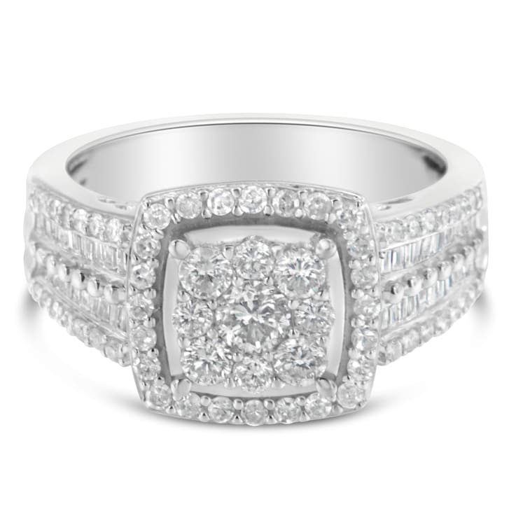 10K White Gold Diamond Cluster Ring (1 Cttw, H-I Color, I1-I2 Clarity) -
Size 7