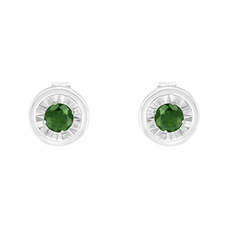 Sterling Silver 1/4ctw Round Brilliant-Cut Green Diamond Miracle-Set
Stud Earrings