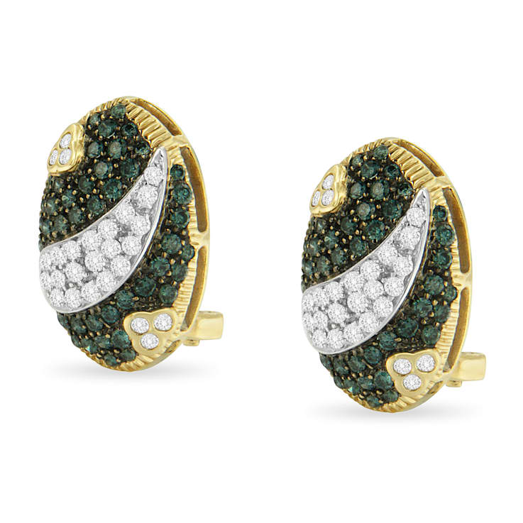 14K Yellow Gold with Black and White Rhodium 2-1/10ctw White and Blue
Diamond Oval Omega Earrings