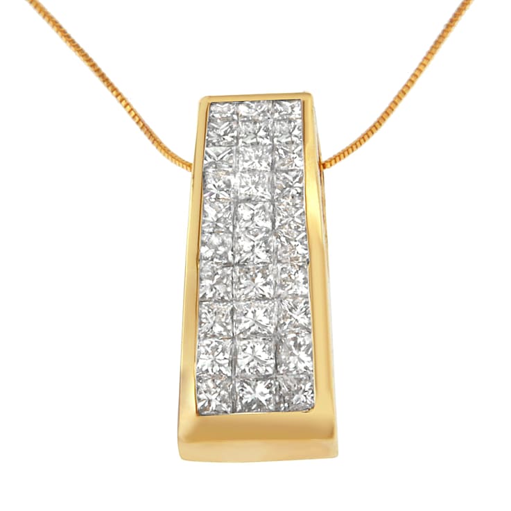 14K Yellow Gold Princess-Cut Diamond Pillar Pendant w\chain(1 5/8ctw,
H-I Color, SI1-SI2 Clarity)