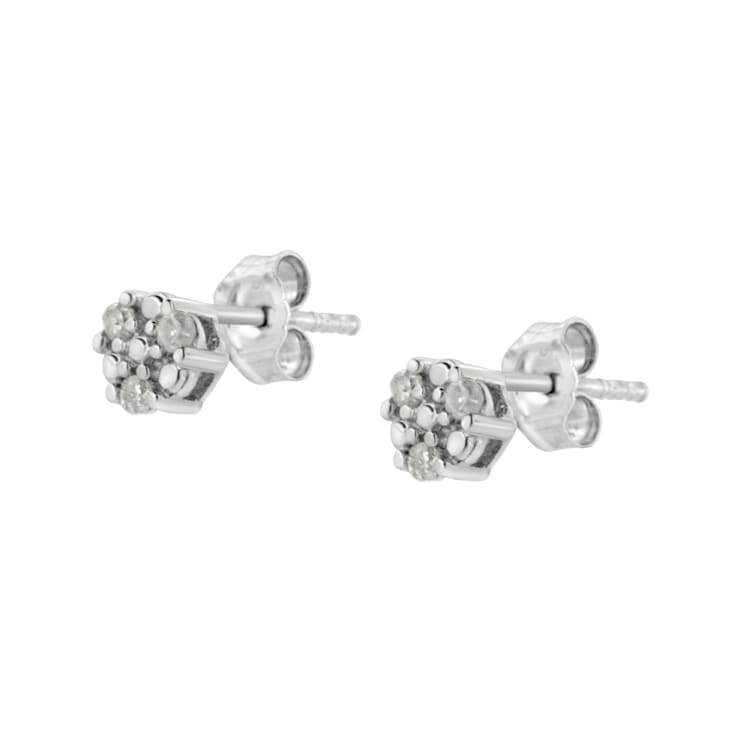 Sterling Silver 1/10ctw Prong Set Round-Cut Trio Diamond Stud Earrings