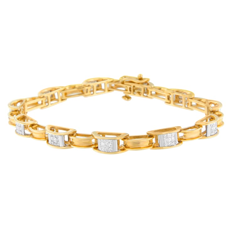14K Yellow Gold 1.0ctw Princess Cut Diamond Chain Link Bracelet