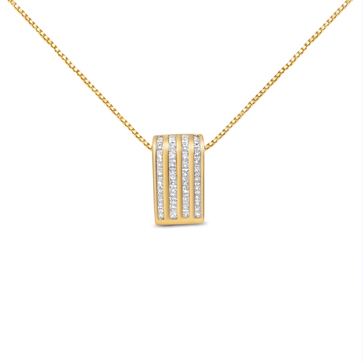 14K Yellow Gold 2 1/3ctw Princess Cut Diamond Block Pendant With Chain
(H-I, SI1-SI2)
