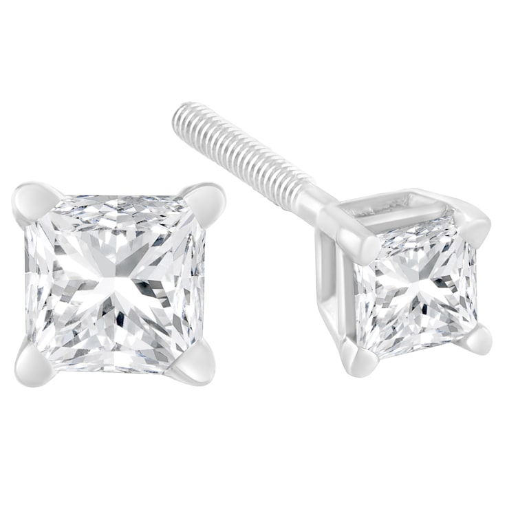18K White Gold AGS Certified 1.0ctw Princess-Cut Solitaire Diamond Screw
Back Stud Earrings
