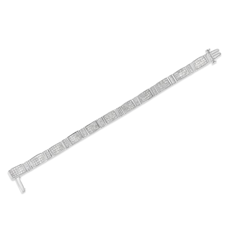 14K White Gold 7.0ctw Princess Cut Diamond 7" Alternating
Rectangular Link Tennis Bracelet