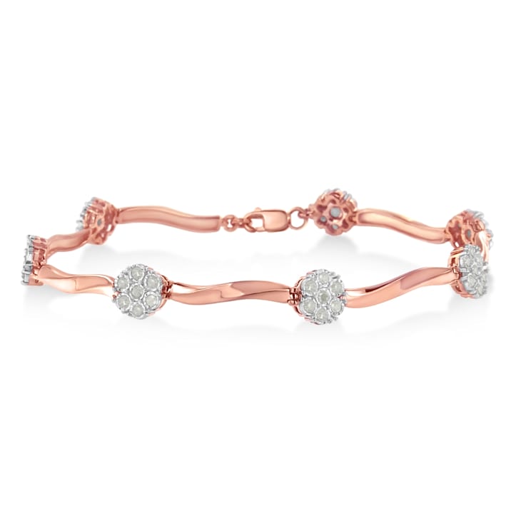 10K Rose Gold Over Sterling Silver 1.0ctw Diamond Floral Link Bracelet
(I-J Color,I3 Clarity)