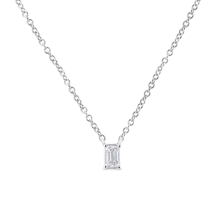 14K White Gold 1/3ctw Emerald Shape Solitaire Diamond 18" Necklace
(G-H Color, VS2-SI1 Clarity)