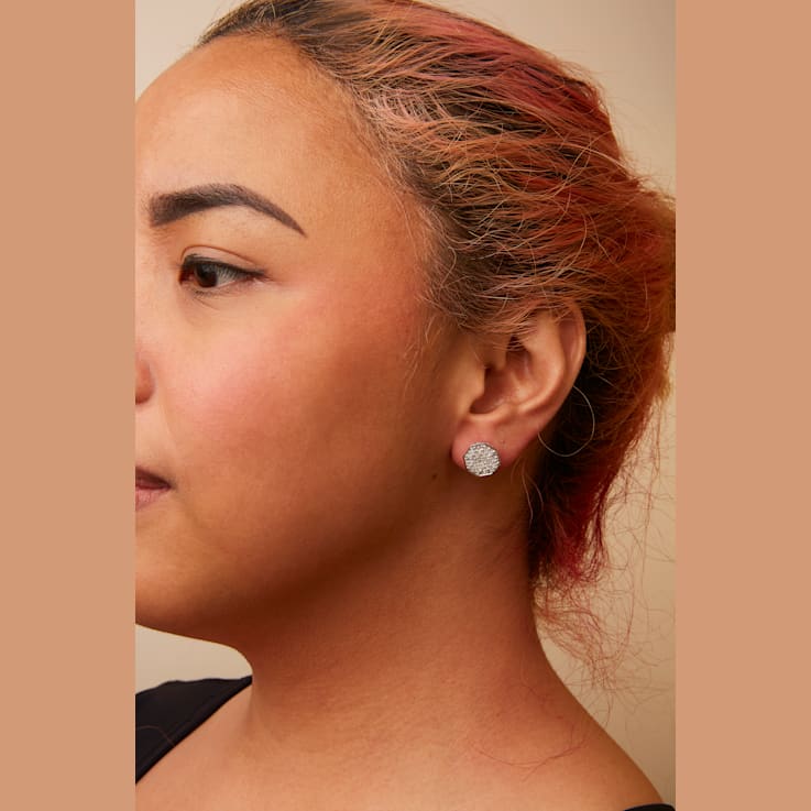 10K White Gold 7/8 Cttw Princess Diamond Composite Octagon Shaped Stud Earrings