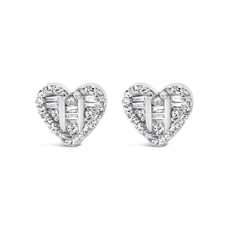 Sterling Silver 1/2 Cttw Round and Baguette Diamond Composite Heart
Shaped Stud Earring