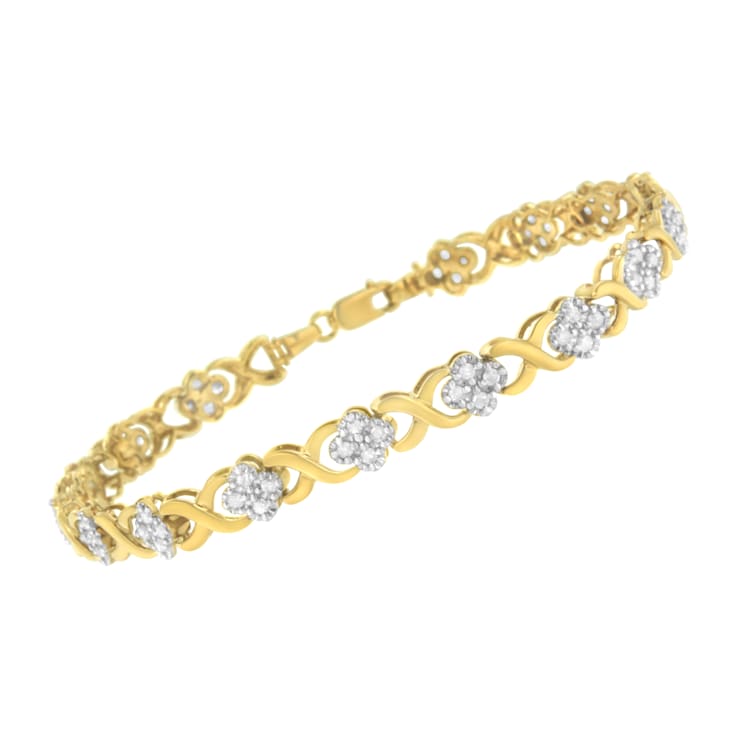 10K Yellow Gold Over Sterling Silver 1.0ctw Diamond Cluster X Link
Tennis Link Bracelet