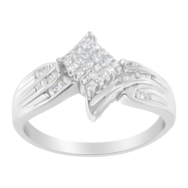 10K White Gold 1/3ctw Mixed Shapes Diamond Bypass Style Cocktail Ring
(I-J Color, I1-I2 Clarity)
