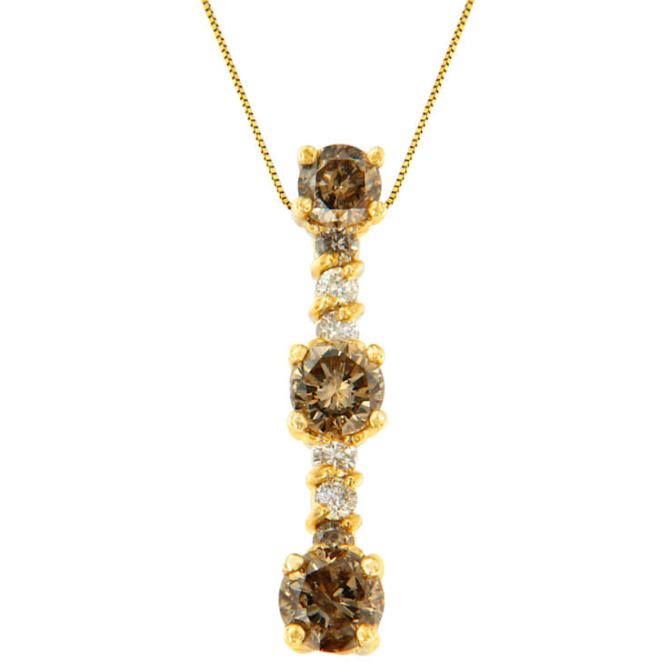 14K Yellow Gold 1ctw White and Champagne Round Cut Diamond Drop Pendant
w/chain(I-J, I1-I2)