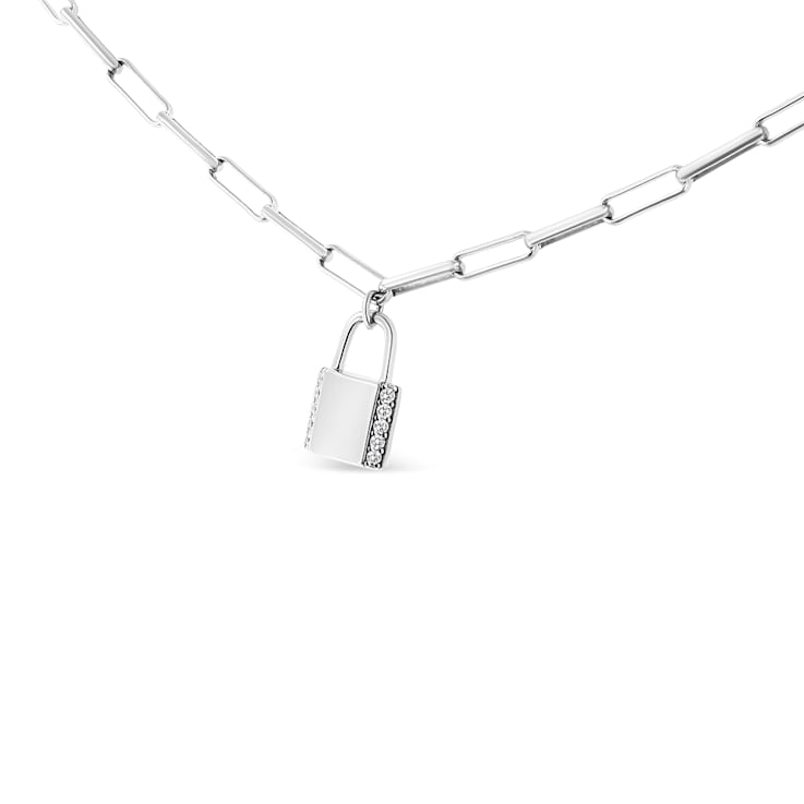 Sterling Silver 1/10ctw Round Diamond Lock Paperclip Chin Necklace (H-I
Color, SI1-SI2 Clarity)