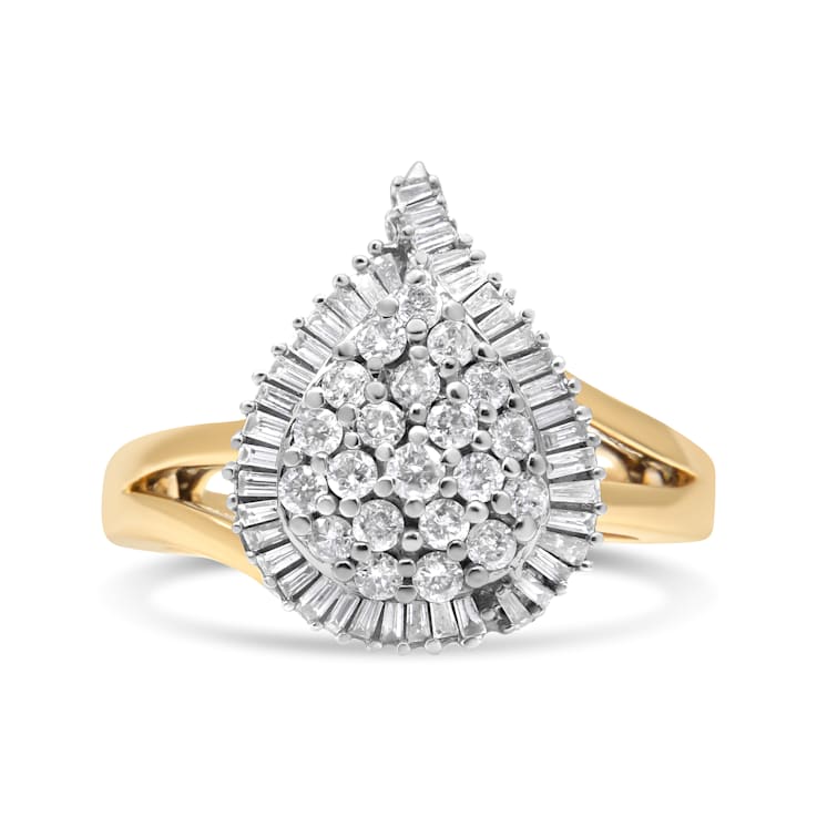 1.00ctw Round and Baguette Diamond Ballerina 14K Yellow and White Gold Ring