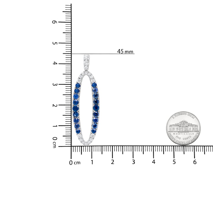 18K White Gold 1.11 Cttw Blue Round Diamond and Blue Sapphire Openwork
Oval Dangle Earrings