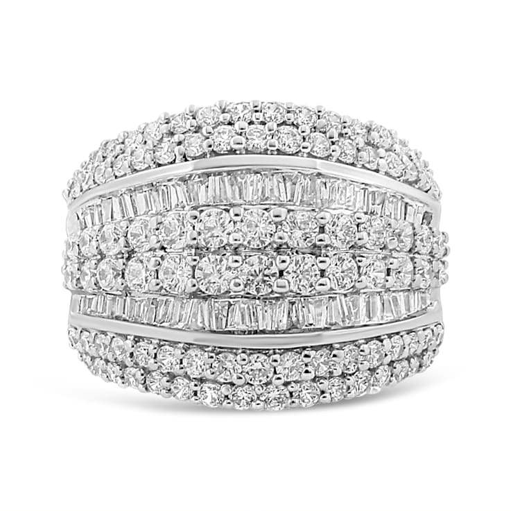 Sterling Silver 2.0ctw Round and Baguette-Cut Diamond Cluster Ring (H-I
Color, I1-I2 Clarity)
