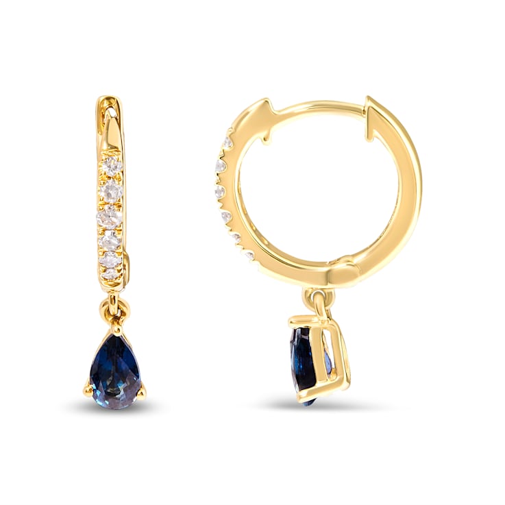 10K Yellow Gold Pear Blue Sapphire and 1/10ctw Diamond Drop and Dangle
Huggy Hoop Earrings