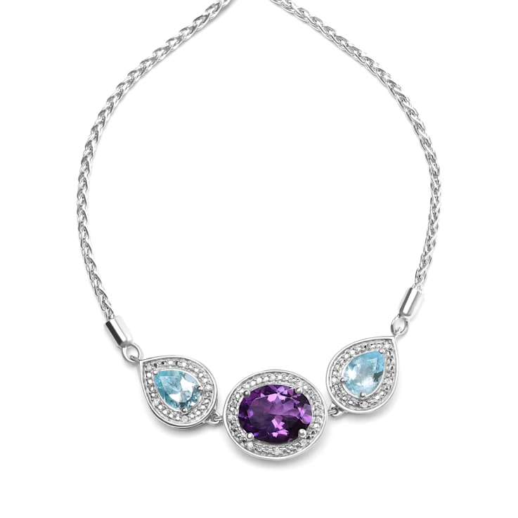 Sterling Silver Amethyst and Blue Topaz with Diamond Accent Lariat
4”-10” Adjustable Bolo Bracelet