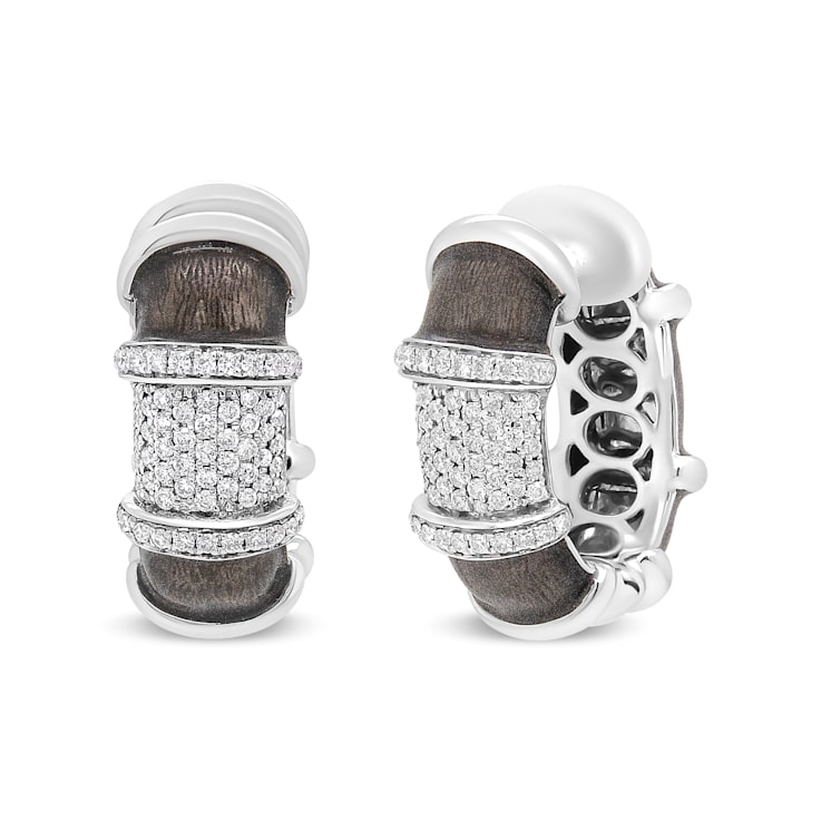18K White Gold Over Sterling Silver Clear Graphite Grey Enamel 5/8ctw
Diamond Huggies