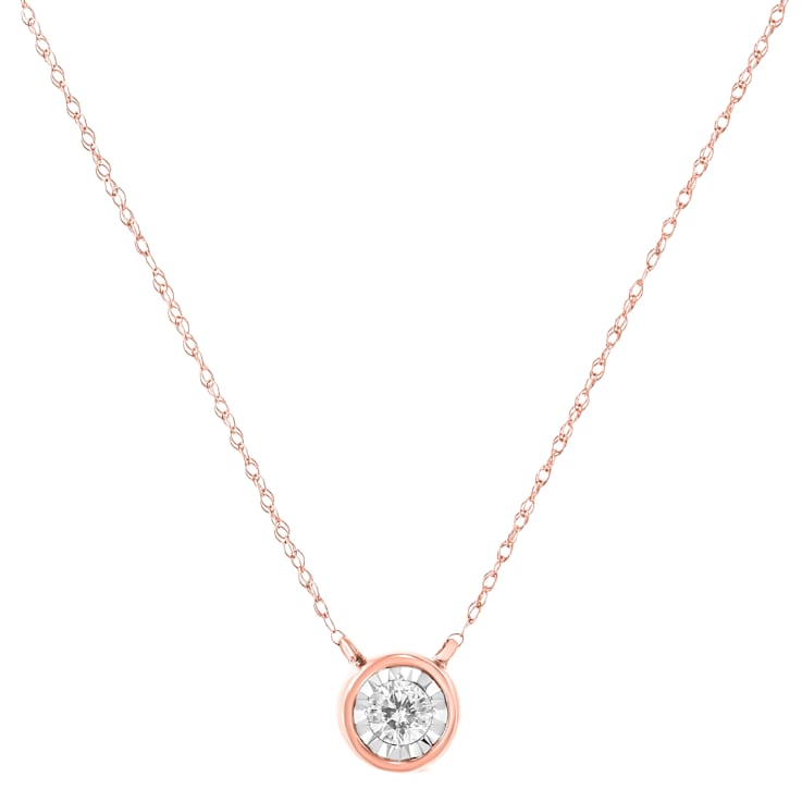 10K Rose Gold 1/5ctw Round Diamond Modern Bezel-Set Solitaire Necklace
(J-K Color, I2-I3 Clarity)