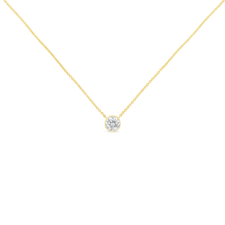 10K Yellow Gold 3/10ct Round Diamond Modern Bezel-Set Solitaire Necklace
(H-I Color, SI2-I1 Clarity)