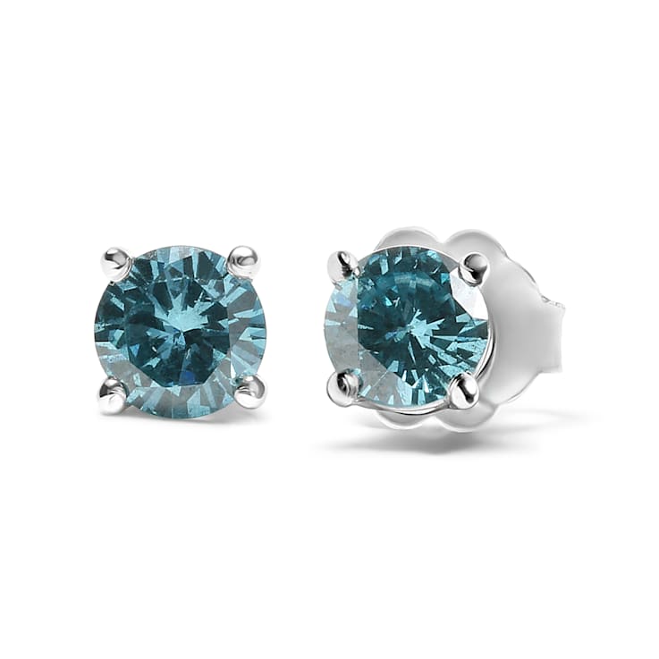14K White Gold 1/2 Cttw Aqua Blue Diamond Screw-Back 4-Prong Classic
Stud Earrings