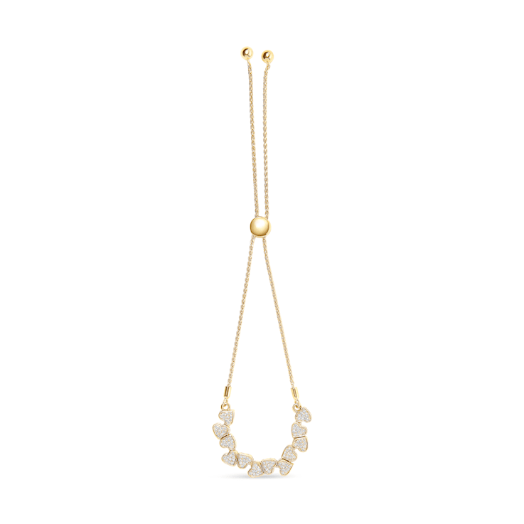 10K Yellow Gold Over Sterling Silver 1/2ctw Diamond Sideways Hearts Bolo
Bracelet- 4”-10” Adjustable