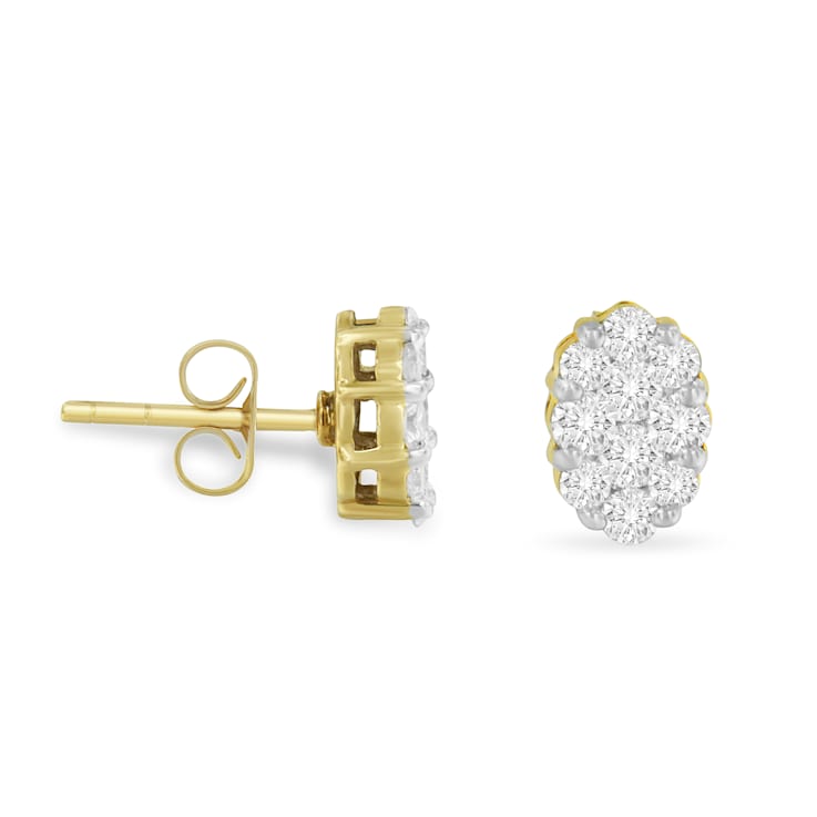 18K Yellow Gold 1.0ctw Flower Diamond Stud Earrings
