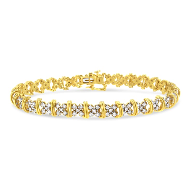 2.00ctw Round Diamond Cluster "X" 10K Yellow Gold Over
Sterling Silver Tennis Bracelet