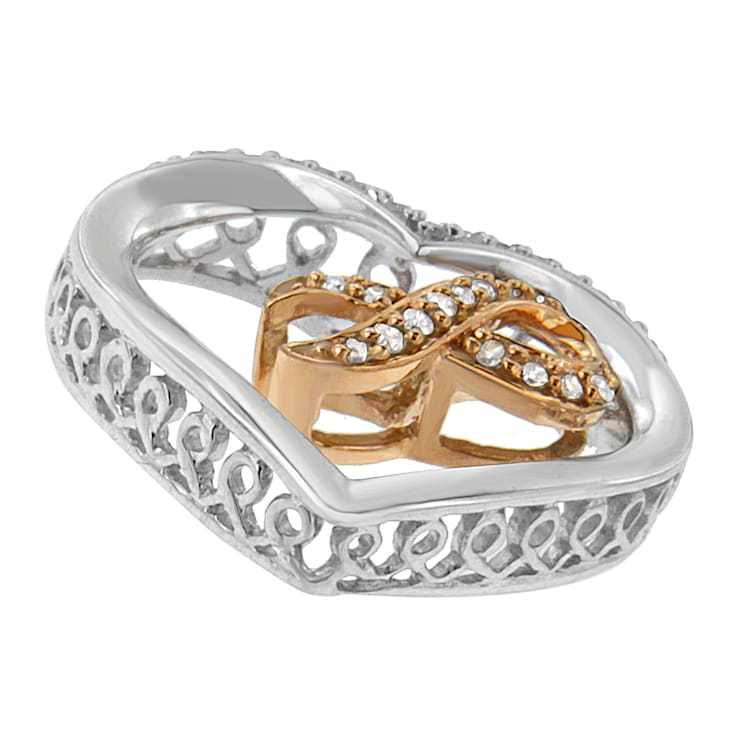 10K Rose Gold Over Sterling Silver Heart-Shaped 1/6ctw Diamond Heart and
Ribbon Pendant w\chain