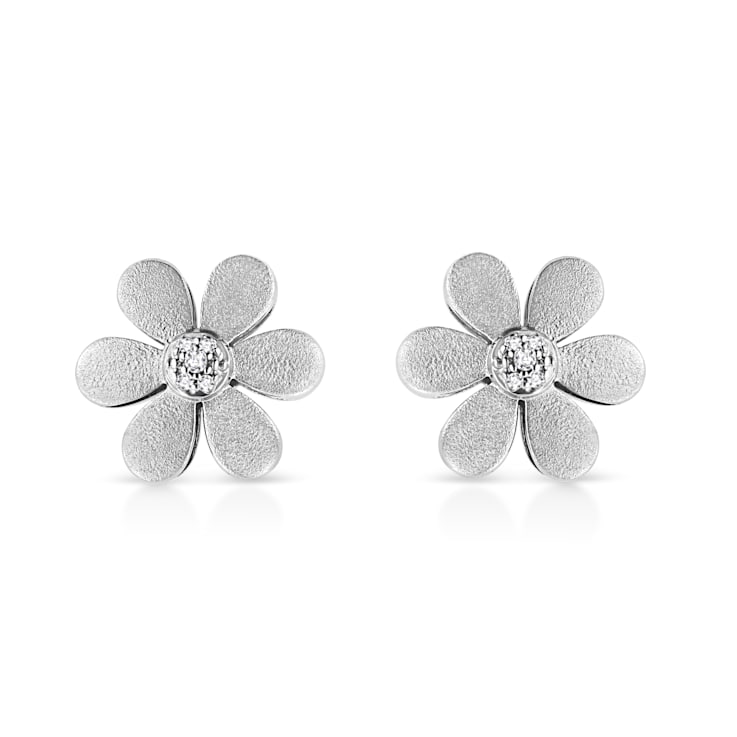 Matte Finished Sterling Silver Diamond Accent Flower Stud Earring (I-J
Color, I1-I2 Clarity)