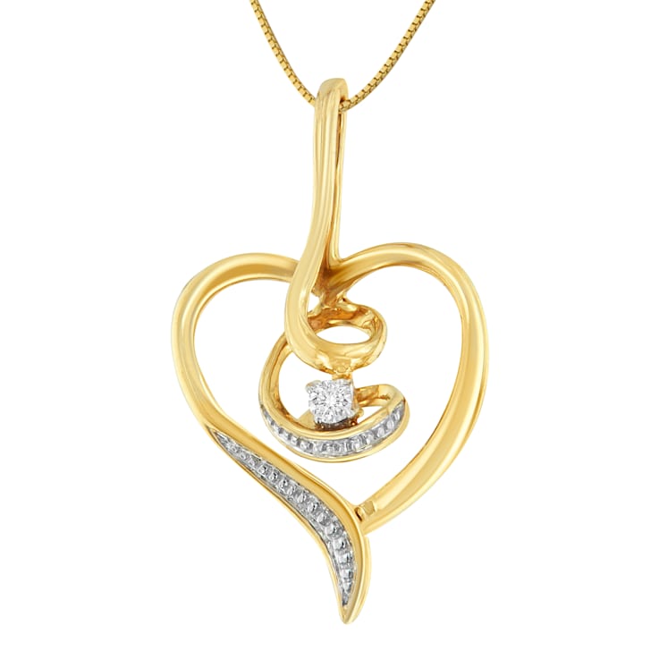 Diamond-Accented Swirl Open Heart 10K Yellow Gold Pendant Necklace with
18" Chain