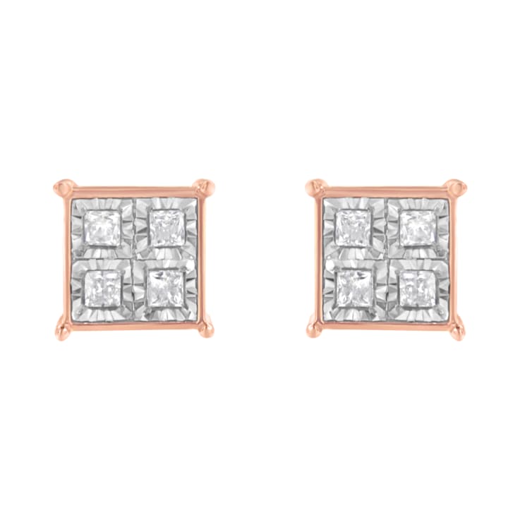 10K Rose Gold Over Sterling Silver Diamond Stud Earrings 3/4ctw