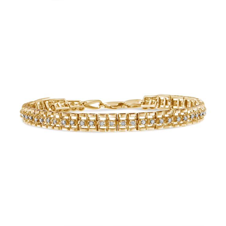 10K Yellow Gold Over Sterling Silver Cttw Diamond Double-Link