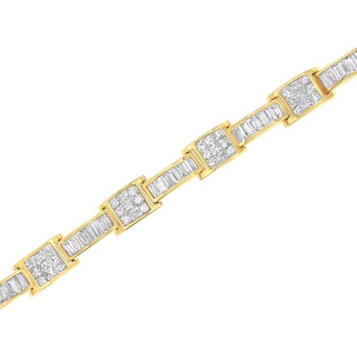 14K Yellow Gold 10.75ctw Princess and Baguette-Cut Diamond Box-Link Bracelet